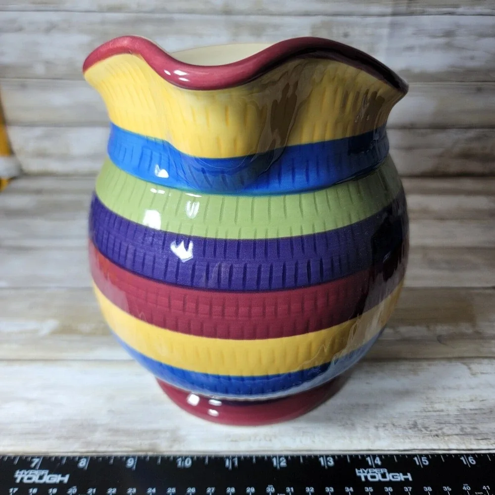Longaberger Pottery Cabana Stripes Large Pitcher‎ Country Canister 2 Quart